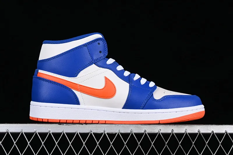 All categories Air Jordan Jordan series basketball shoes Air Jordan 1 Mid G version pure original Air Jordan 1 Mid AJ1 Joe 1 Knicks white blue orange mid-top cultural casual sneakers FD1029-400